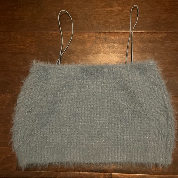 Zara Faux Fur Fuzzy Knit Sweater Spaghetti Straps Bandeau Top Size Large - Picture 4 of 4